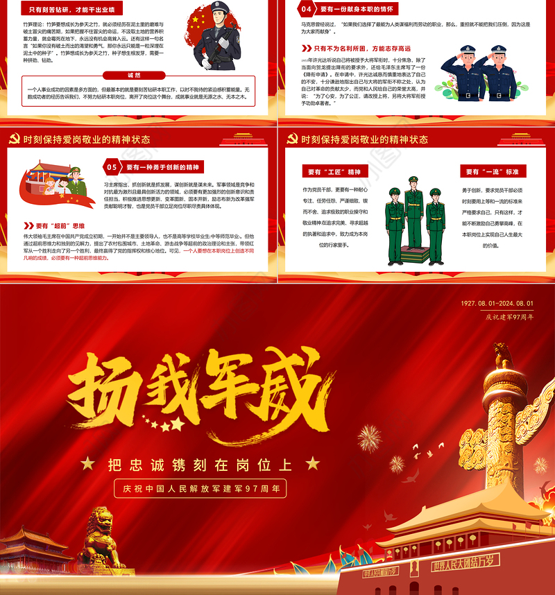 把忠诚镌刻在岗位上PPT红色精美建军97周年党课
