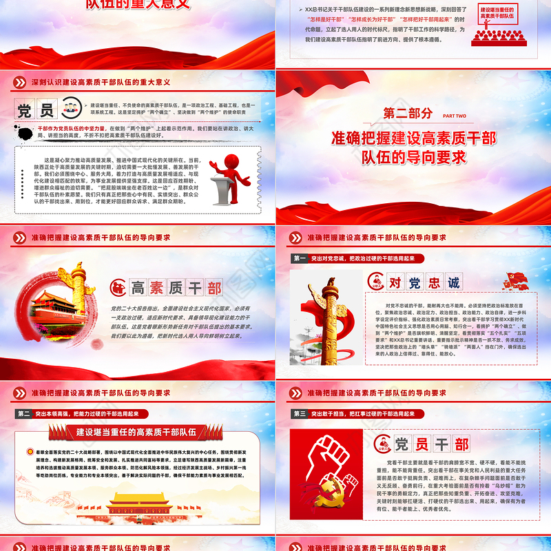 2022把握时代之需建设堪当重任的高素质干部队伍PPT红色精美风党员干部学习教育专题党课党建课件模板