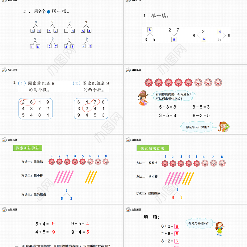 人教版小学一年级数学上册第五课第二课时：6~10的认识和加减法——8和9（含配套教案）课件PPT
