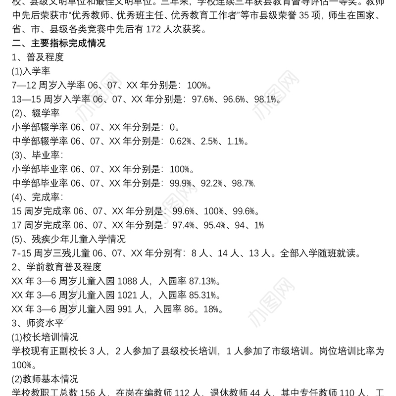 教育工作督导评估自查报告