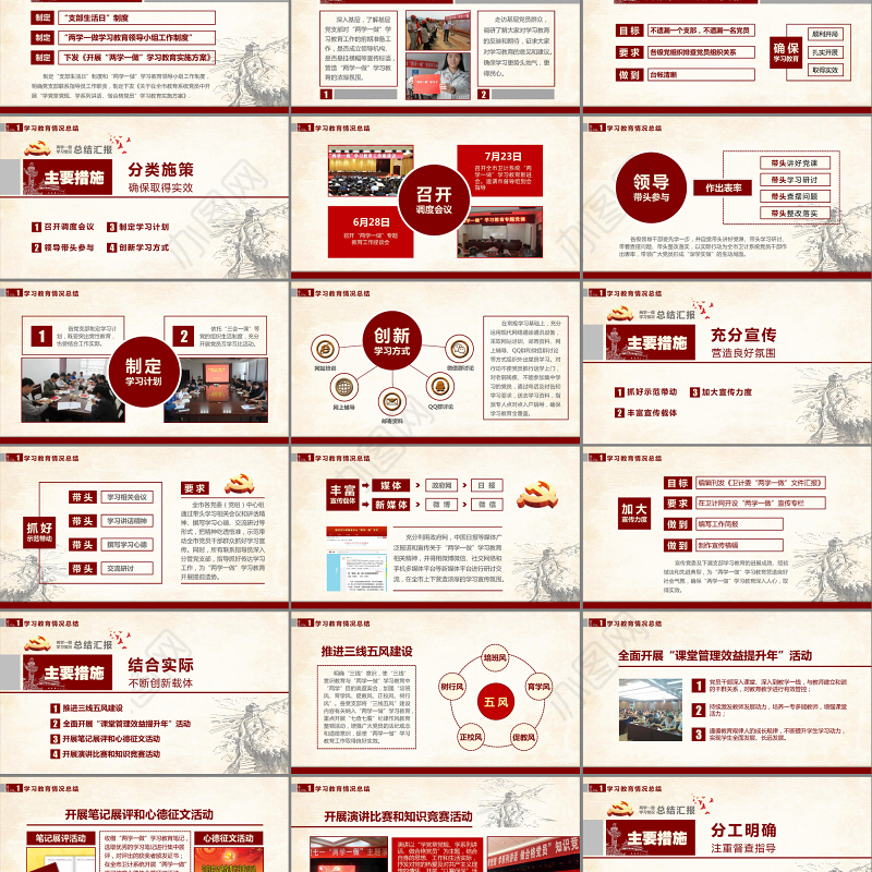 红色党政两学一做工作总结汇报PPT模板