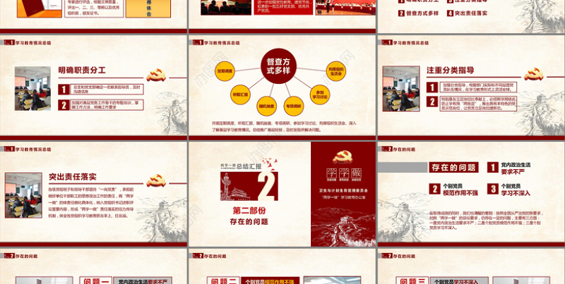 红色党政两学一做工作总结汇报PPT模板