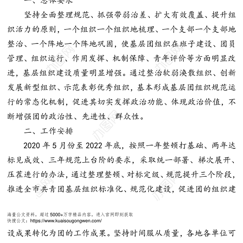 全市基层团组织规范化建设工作实施方案