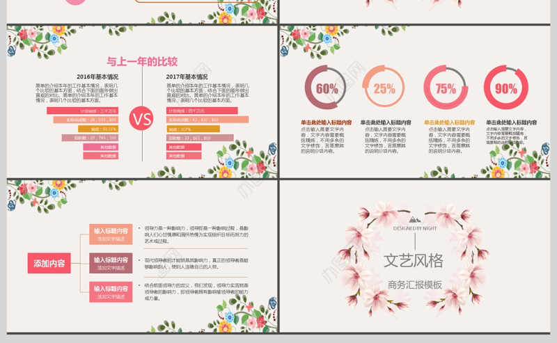 文艺粉色花卉唯美教学设计教学课件模板