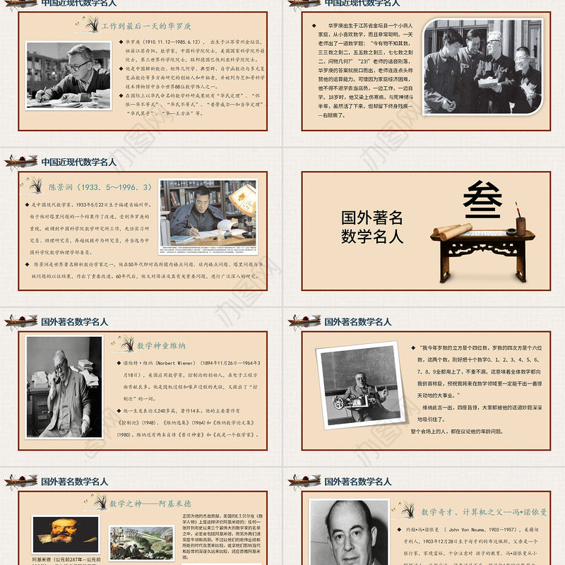 历史近代史数学名人介绍主题班会PPT模板