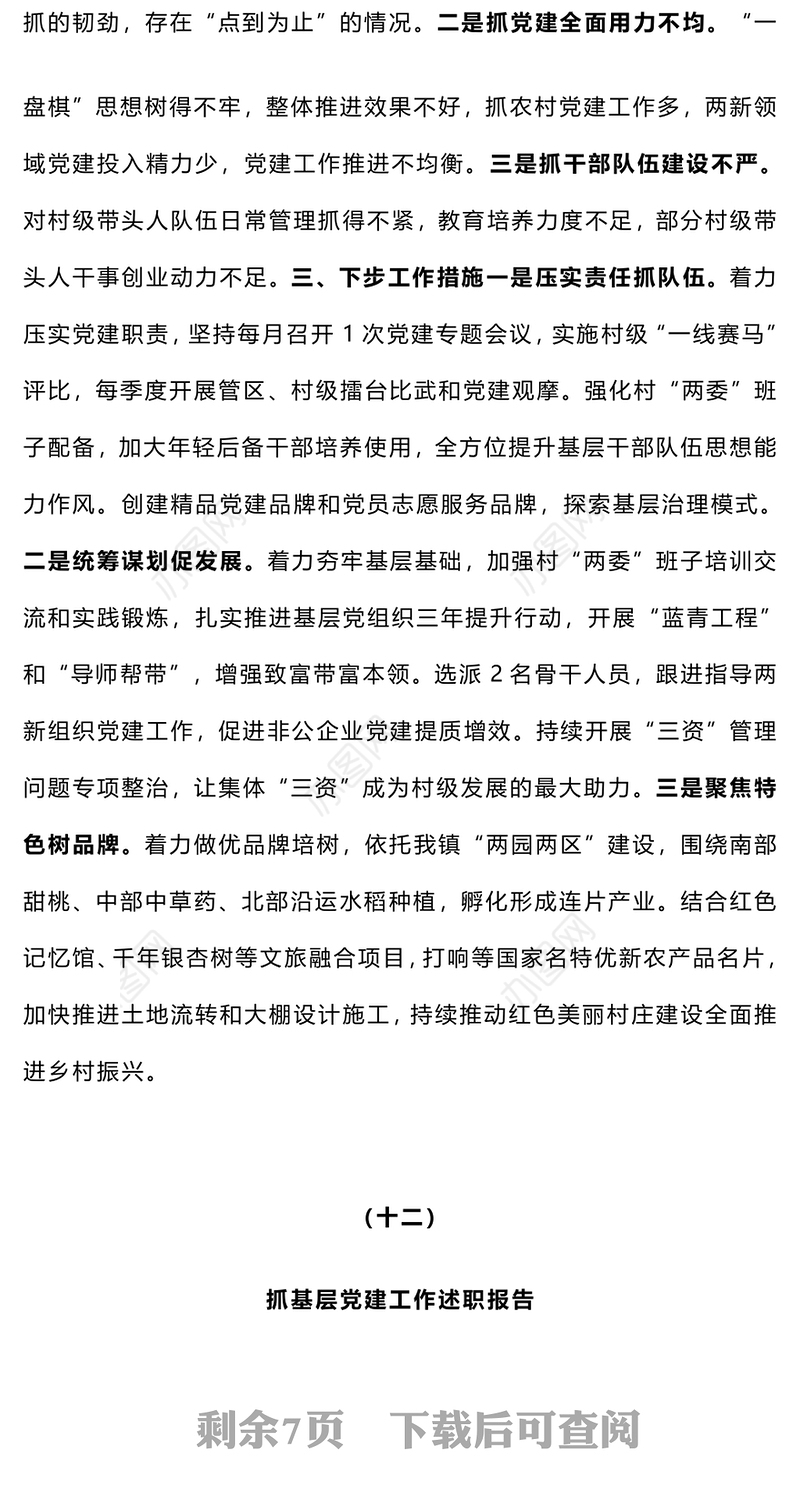 【总结报告】2024年度党（工）委书记抓基层党建工作述职报告（11-15）