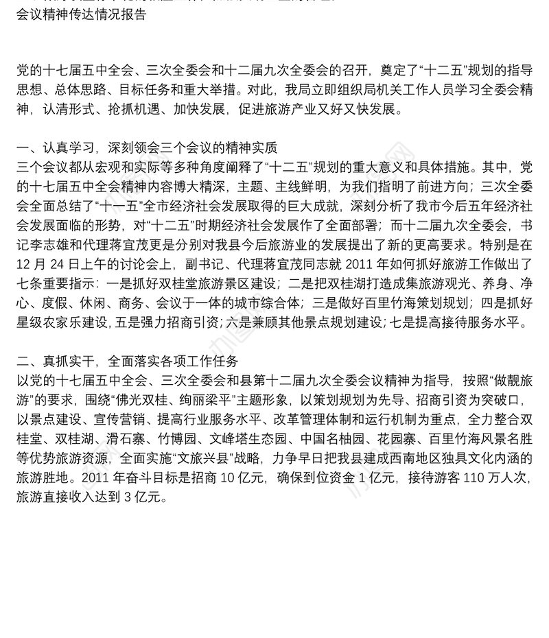 会议精神传达情况报告