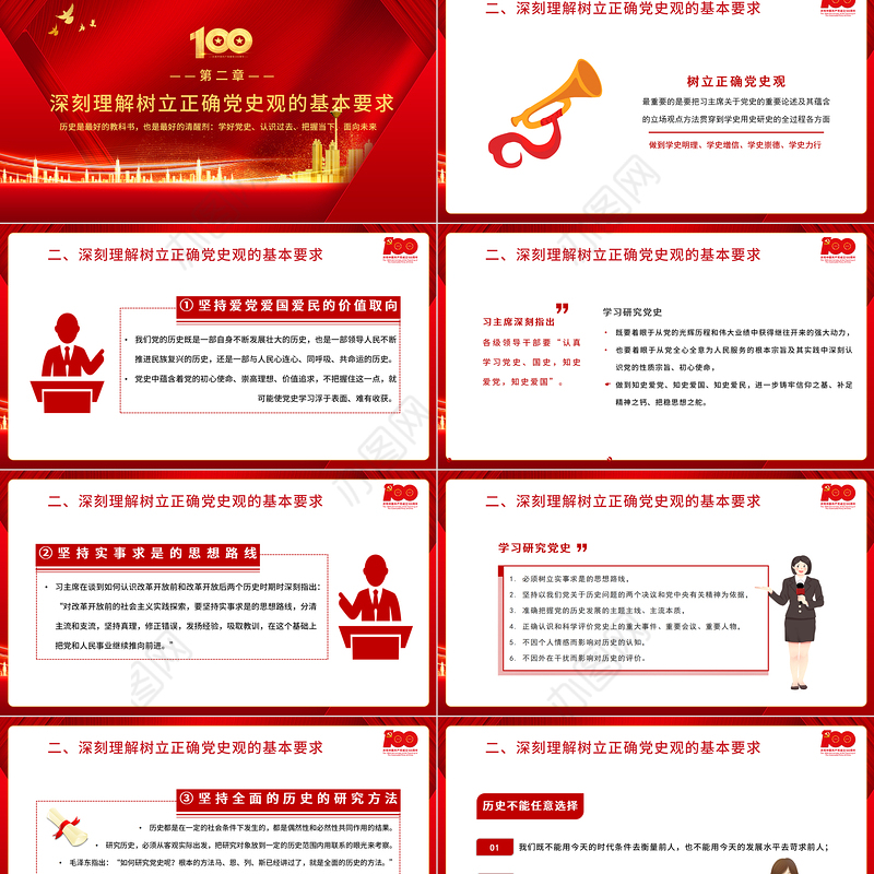 2021树立正确党史观旗帜鲜明反对历史虚无主义PPT庆祝建党100周年专题党史党课PPT模板