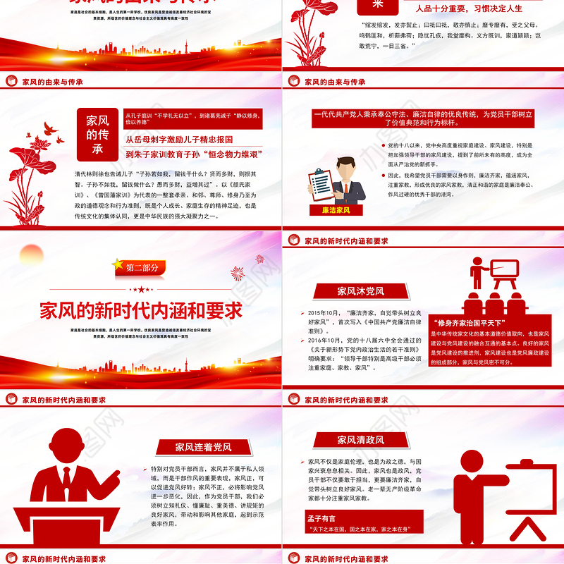 2023以廉洁家风涵养清风正气PPT中国风党支部党委党组党性专题党课授课课件模板