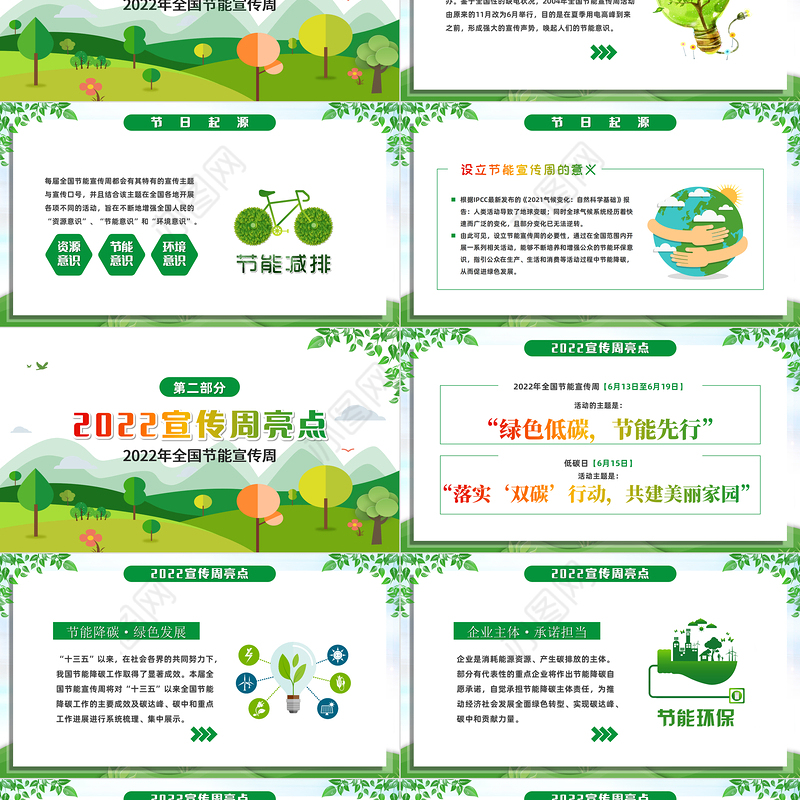 2022全国节能宣传周PPT卡通矢量风绿色低碳节能先行落实双碳行动共建美丽家园节能主题课件