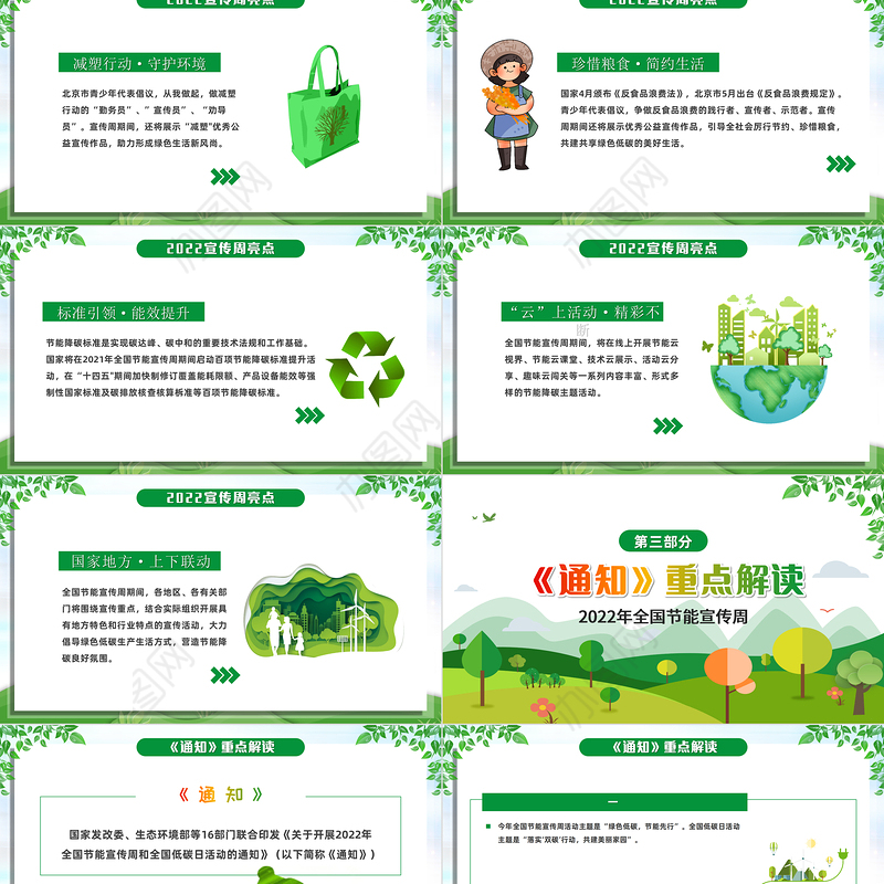 2022全国节能宣传周PPT卡通矢量风绿色低碳节能先行落实双碳行动共建美丽家园节能主题课件