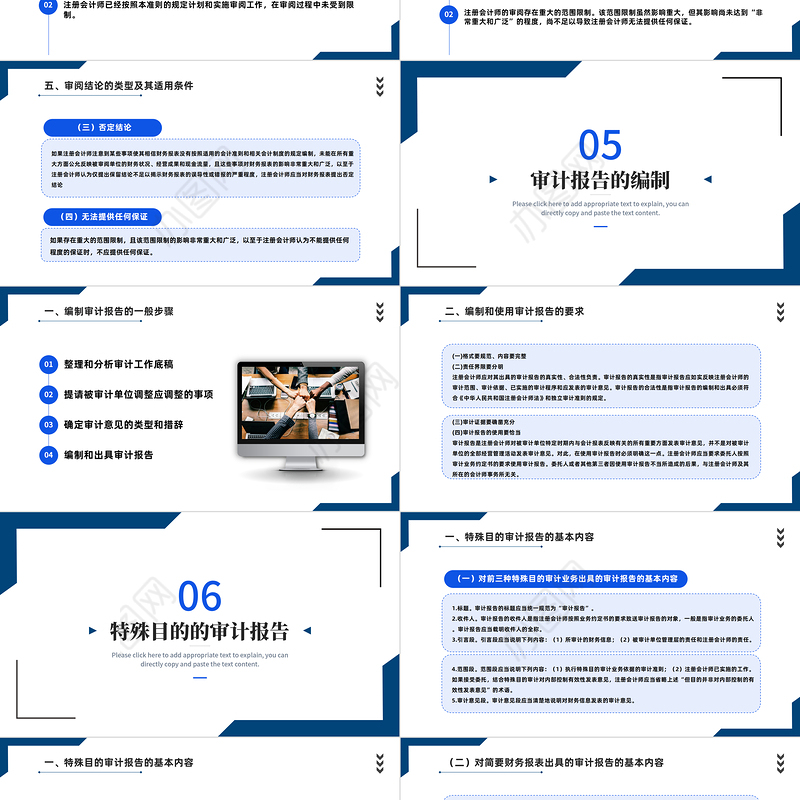 2022审计报告PPT简约商务风审计报告企业培训课件模板