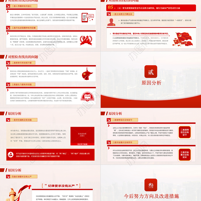 书记党史学习教育专题民主生活会个人对照检查材料PPT红色精品党政部门党支部教育专题党课模板