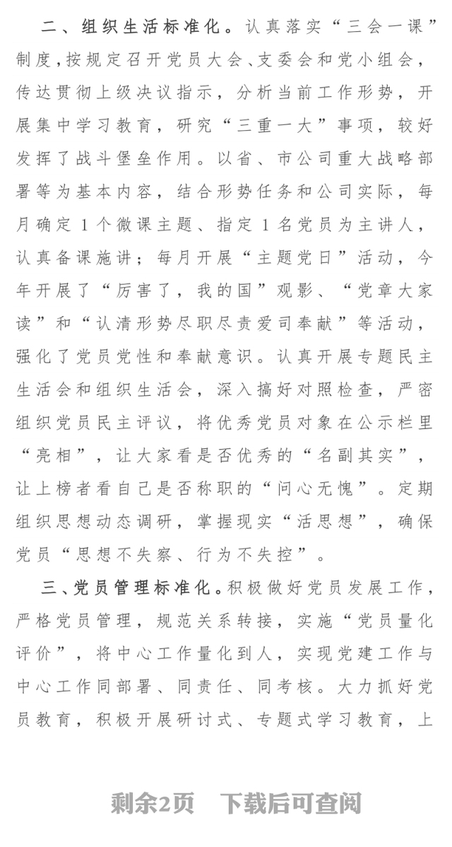 党支部标准化建设情况报告