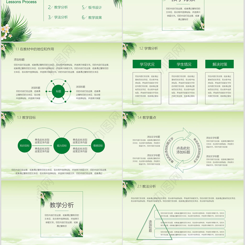 清新绿色说课公开课动态PPT模板幻灯片