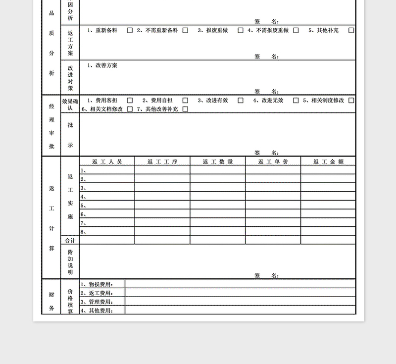 2021年返工报告流转单