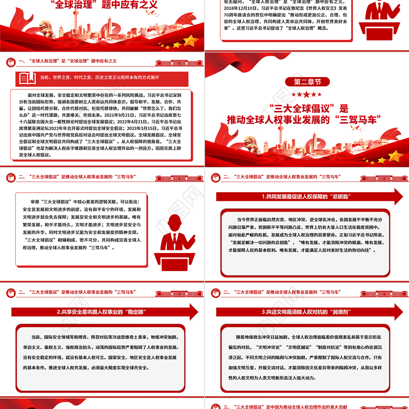 “三大全球倡议”促进全球人权治理ppt创意党政人类命运共同体党支部党课