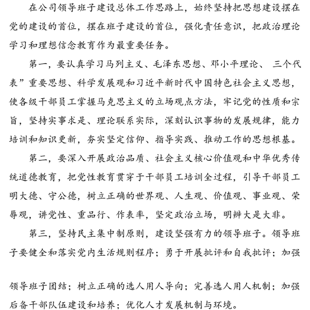 公司领导班子和员工队伍建设措施思路