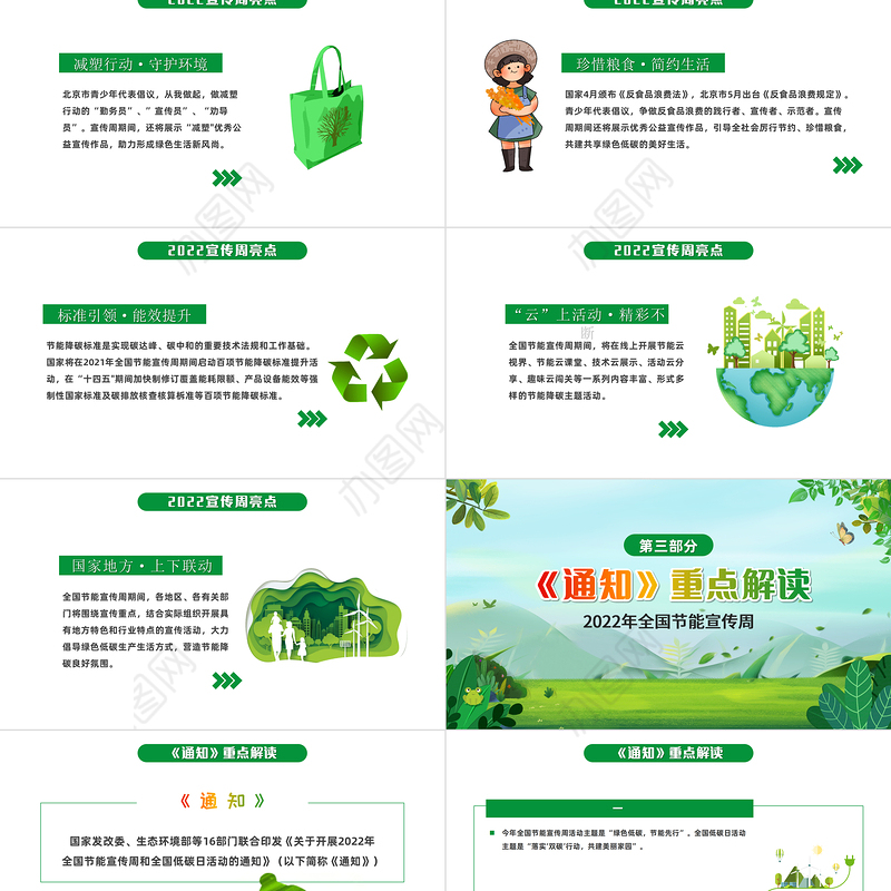 2022节能宣传周PPT小清新绿色低碳节能先行落实双碳行动共建美丽家园节能主题班会模板