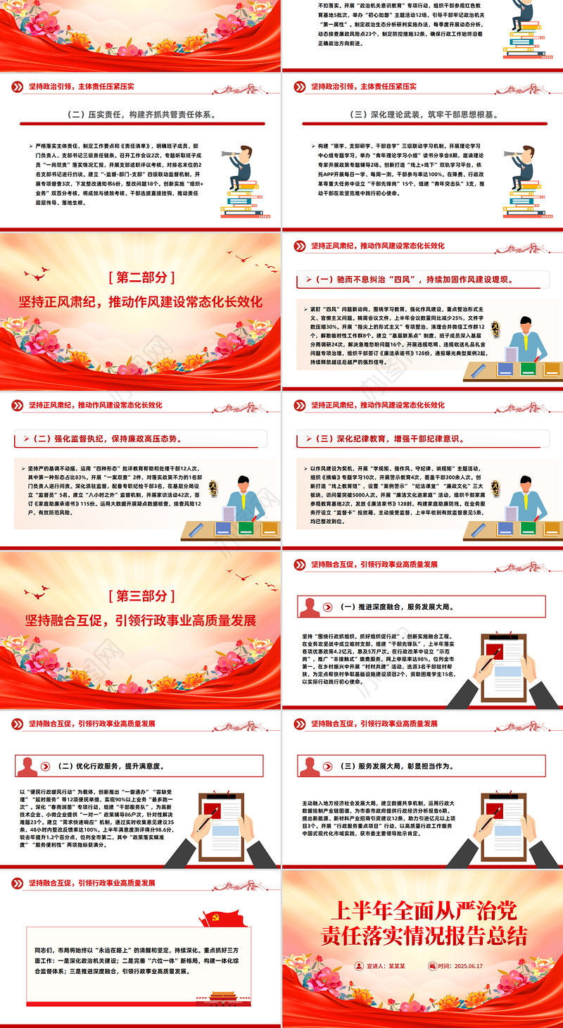 优质上半年全面从严治党责任落实情况报告总结PPT模板