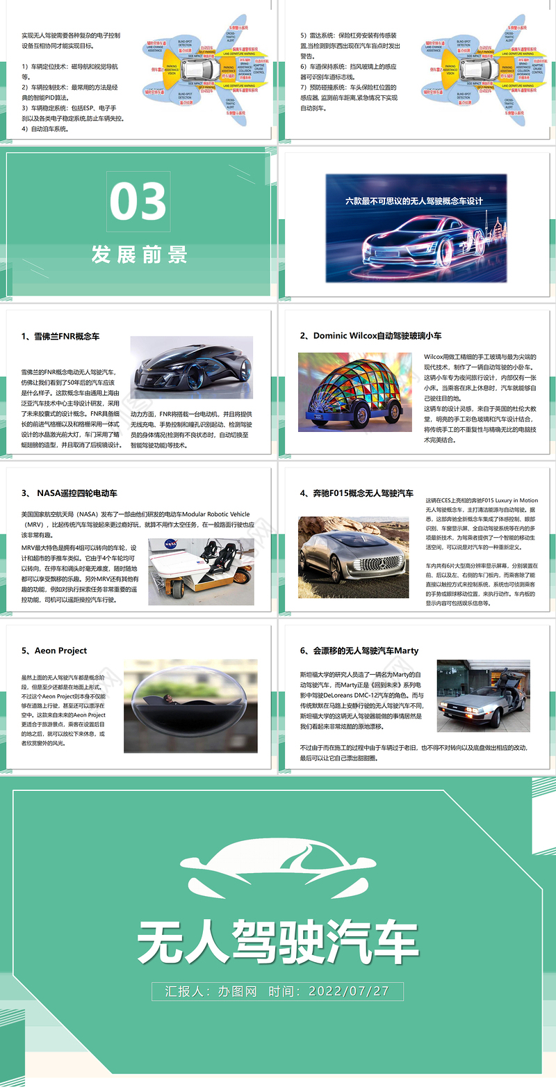 2022无人驾驶汽车PPT科技风无人驾驶汽车现状与未来课件模板