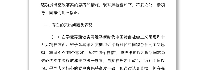 2021乡镇党委领导班子年度专题民主生活会对照检查材料范文