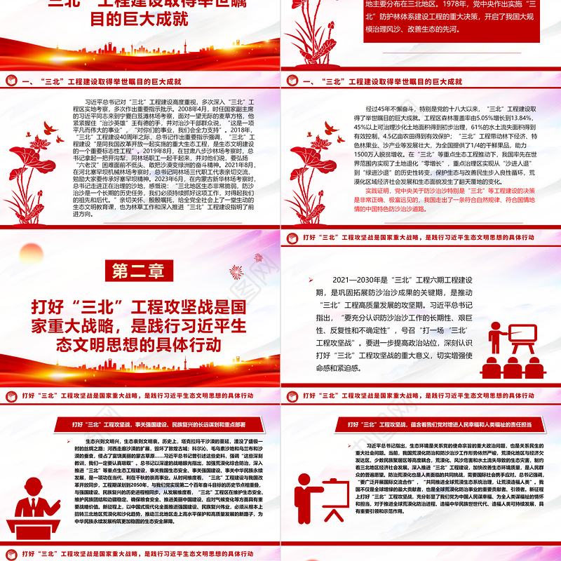 2023坚决打好“三北”工程攻坚战ppt大气党政努力创造新时代中国防沙治沙新奇迹基层党组织党支部党员专题教育党课课件