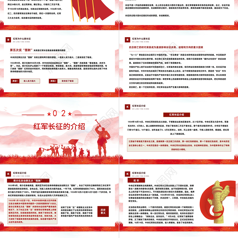2022铭记历史勇往向前PPT红色大气风纪念长征胜利86周年专题党课课件模板