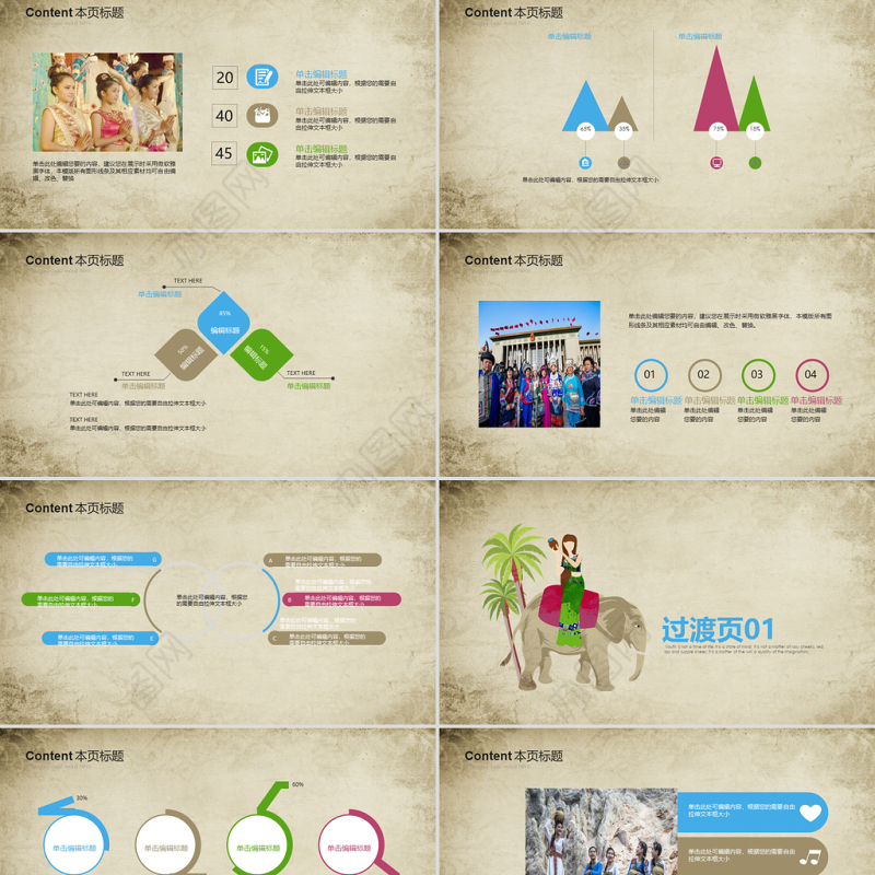 原创创意傣族泼水节民族风情ppt动态模板-版权可商用