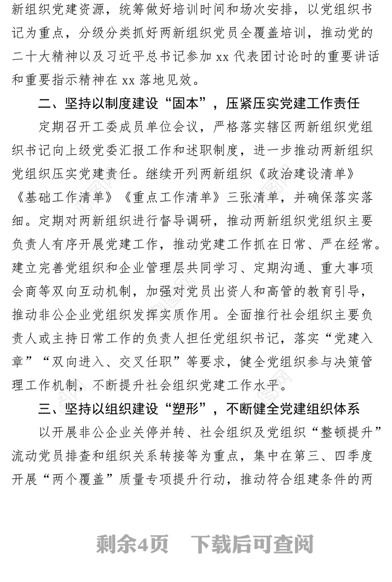 2023年全区两新组织党建工作要点计划