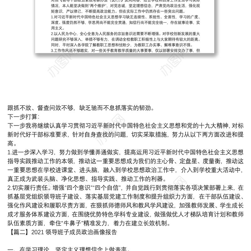 2021领导班子成员政治画像报告【17篇】