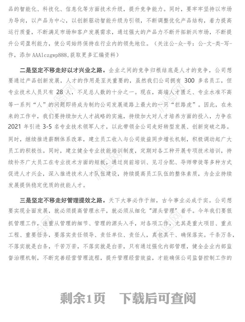 在公司发展工作务虚会上的发言-1