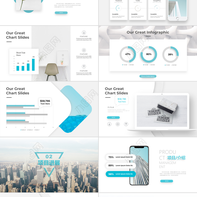 清新高端商务项目进展工作汇报PPT工作总结