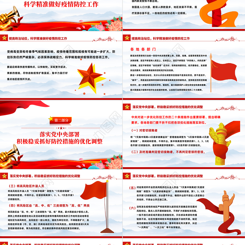 2022红色精美风关于进一步优化新冠肺炎疫情防控措施科学精准做好防控工作的通知PPT专题党课课件模板