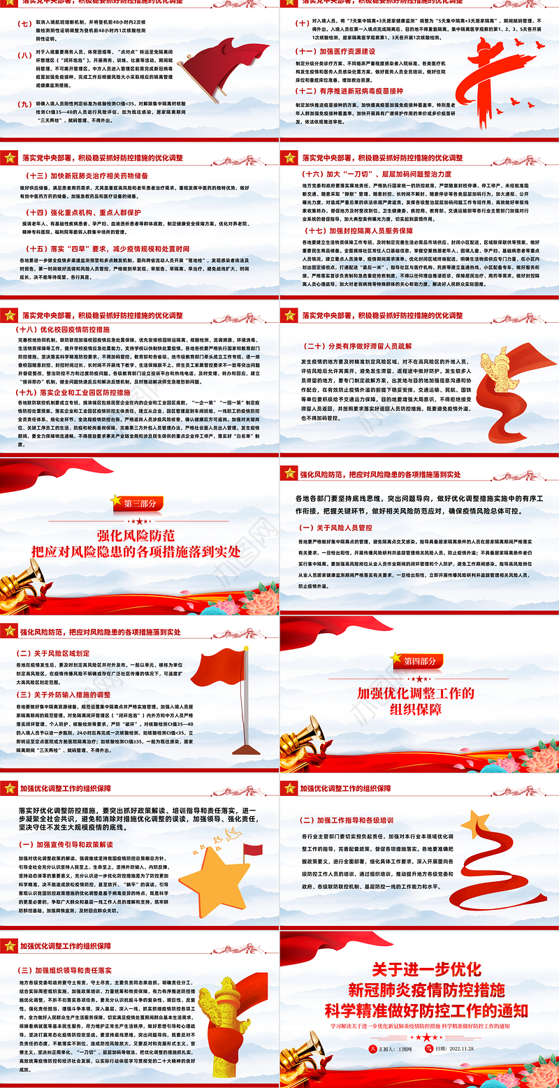 2022红色精美风关于进一步优化新冠肺炎疫情防控措施科学精准做好防控工作的通知PPT专题党课课件模板