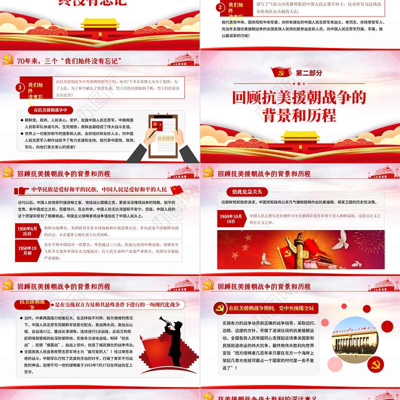 红色纪念中国人民志愿军抗美援朝出国作战70周年PPT