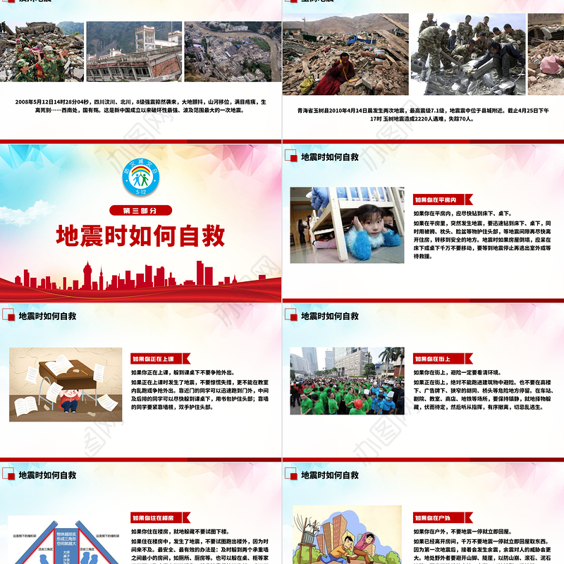 2021年全国防灾减灾日PPT红色512防震减灾防台防洪ppt模板