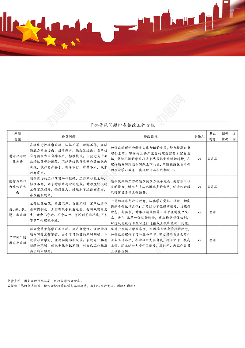 干部作风问题排查整改工作台账