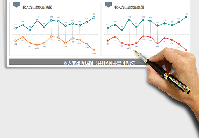 2021年财务收入支出折线图 趋势对比 图表模板