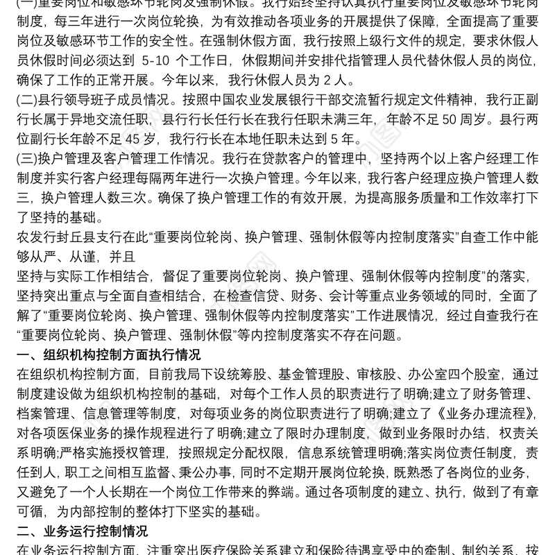 内部控制工作自检自查报告