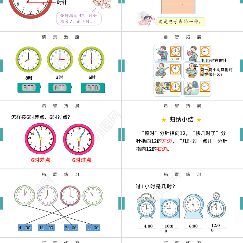 人教版小学一年级数学上册第七课：认识钟表（含配套教案）课件PPT
