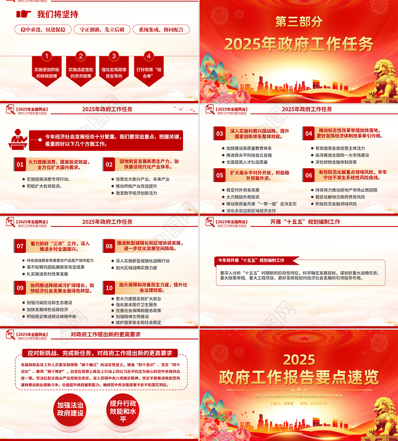 红色大气2025政府工作报告PPT学习全国两会精神党课下载