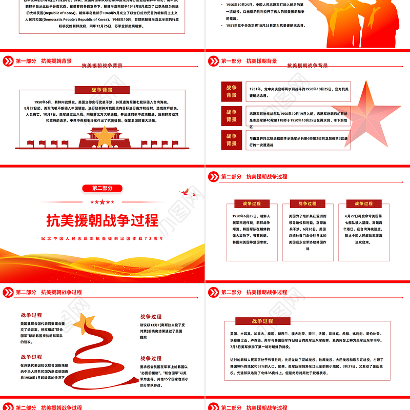 2022光辉的篇章不朽的丰碑PPT红色大气风纪念中国人民志愿军抗美援朝出国作战72周年主题课件模板