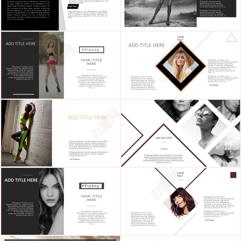 高端欧美网页杂志风图文演示PPT模板