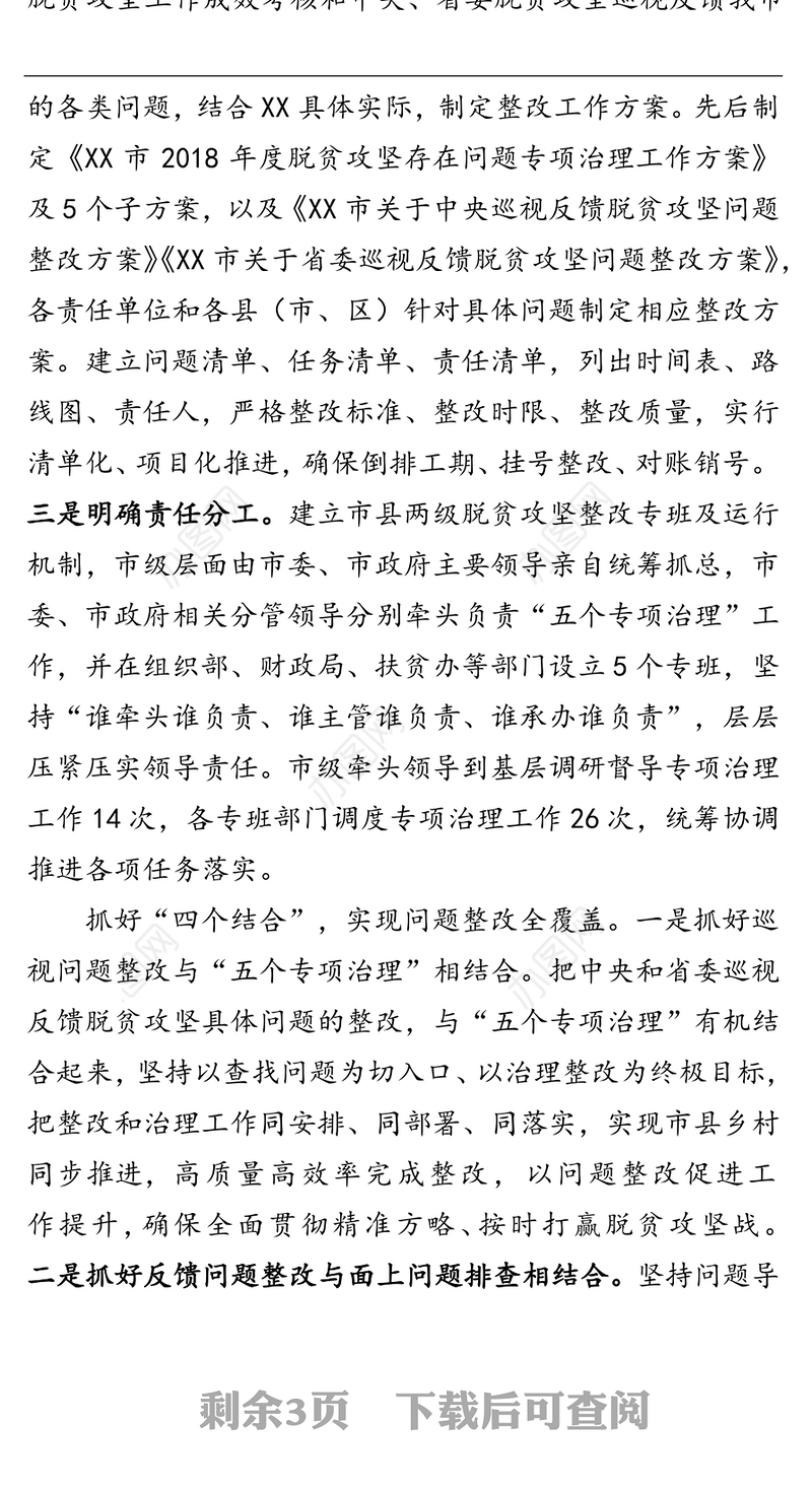 XX市脱贫攻坚“五个专项治理”工作情况报告