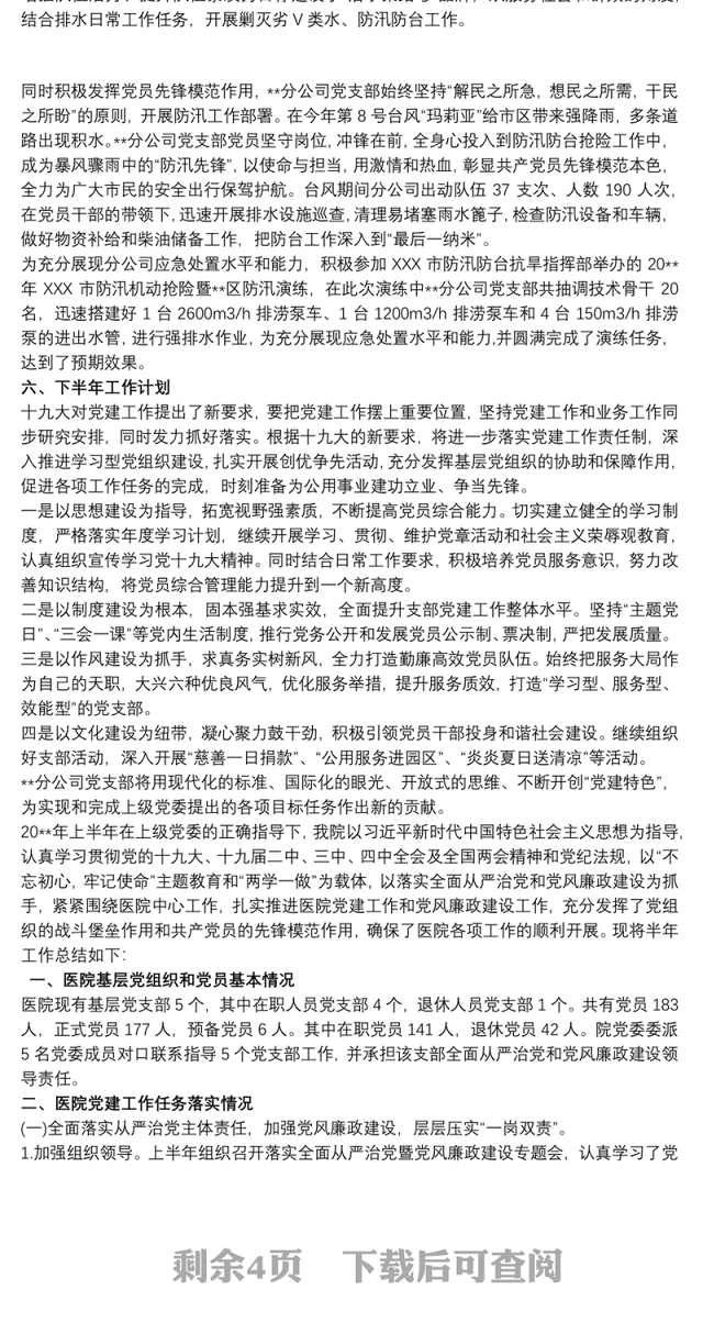 20xx年上半年党支部党建工作总结及下半年计划3篇最新