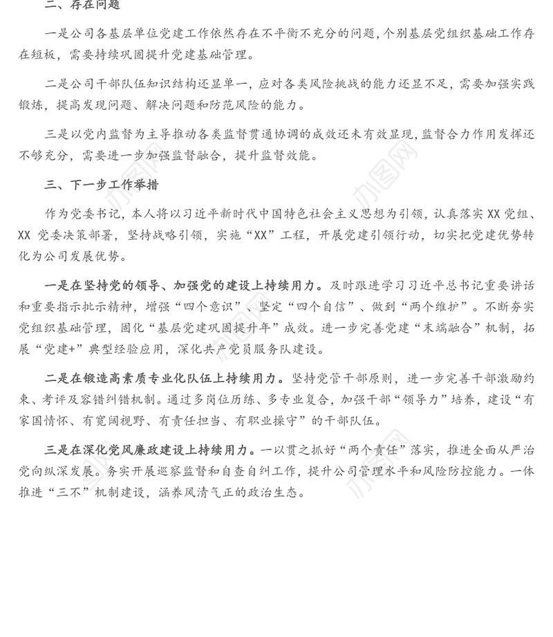 公司党委书记XX年度抓党建述职报告