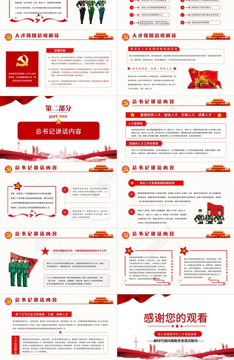 人才强国战略PPT简洁大气加快建设人才强国深入实施新时代人才强国战略重要讲话精神解读党课模板