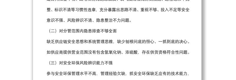 国企副总经理安全生产以案促改专题民主生活会个人发言提纲