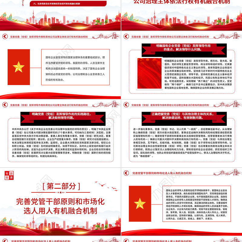 2022完善党的领导和国有公司治理有机融合PPT大气党建风党员干部学习教育专题党课党建课件